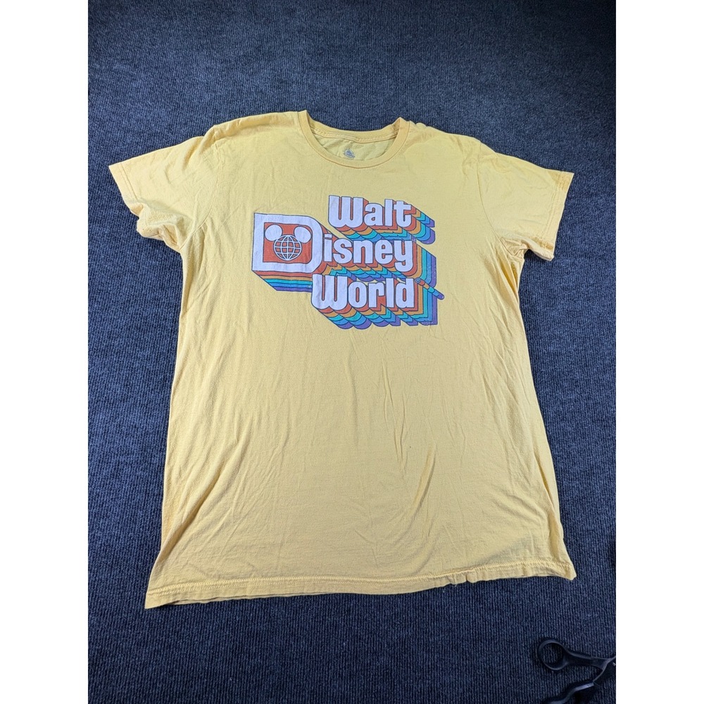 Disney Parks Walt Disney World Yellow Rainbow Logo Graphic T-Shirt XL Mens 2708